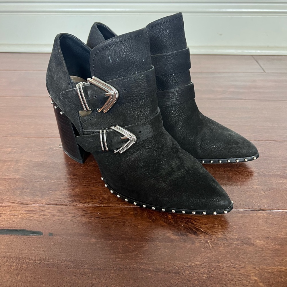 Gianni Bini Women's Black Leather and Silver Studded Booties, Size 7